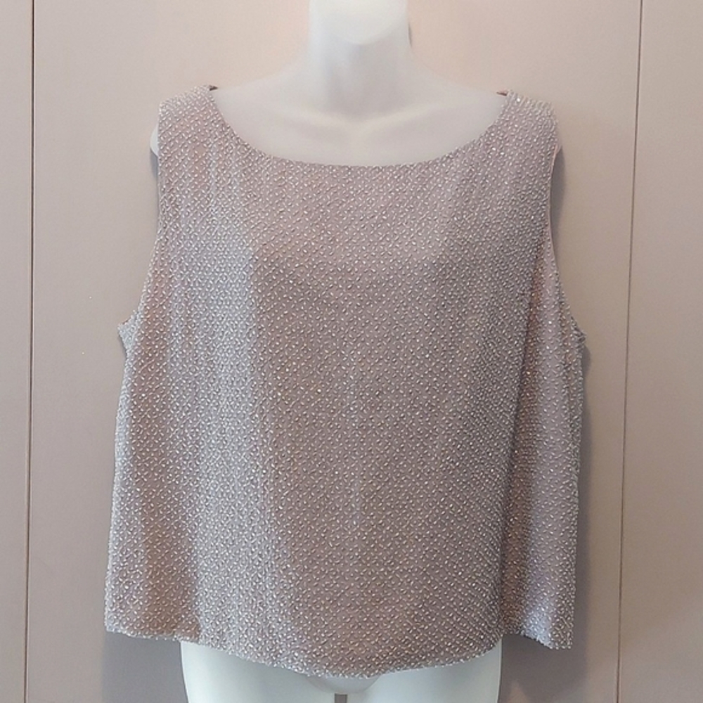 Vintage Jim Hjelm Occasions Grey Sparkly Beaded Camisole Size XL Tagged Size 24